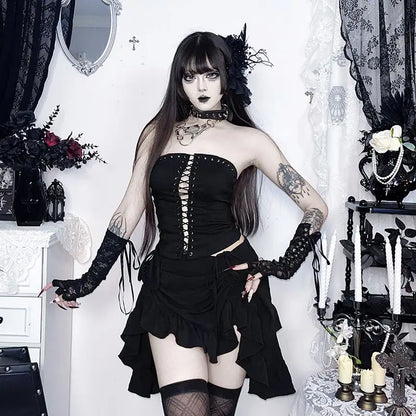 Gothic Mini Skirts Black High Waist Women Skirt 2026 New Y2k Style Harajuku Punk Goth Dark Grunge Streetwear Female Clothes
