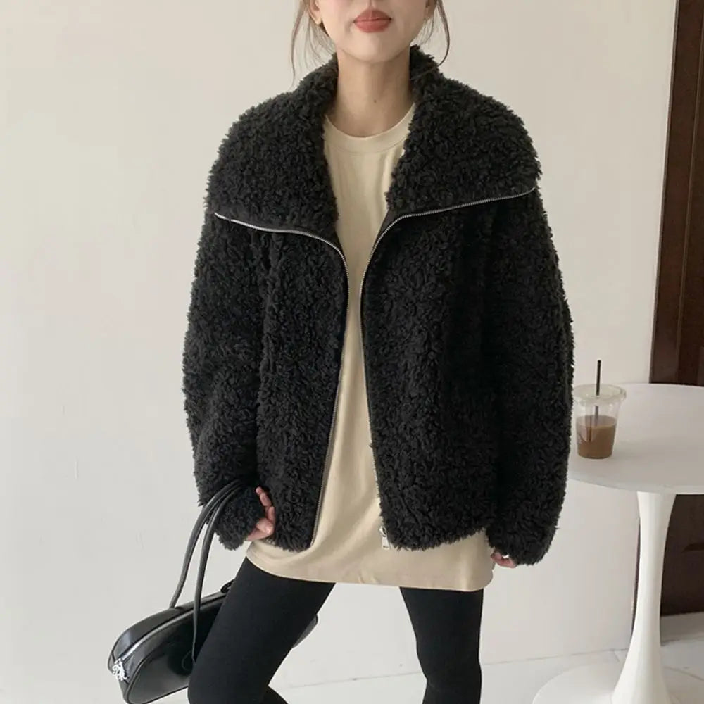 Fake Fleece Coat Women New Autumn Winter Casual Fleece-Lined Thickened Fur-Onepiece Coat Top