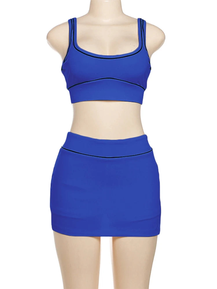 kliou Summer Matching 2 Piece Set Women Stripe Panelled Square Neck Camis+High Waist Slim Skirts Female Coordinate Active Outfit