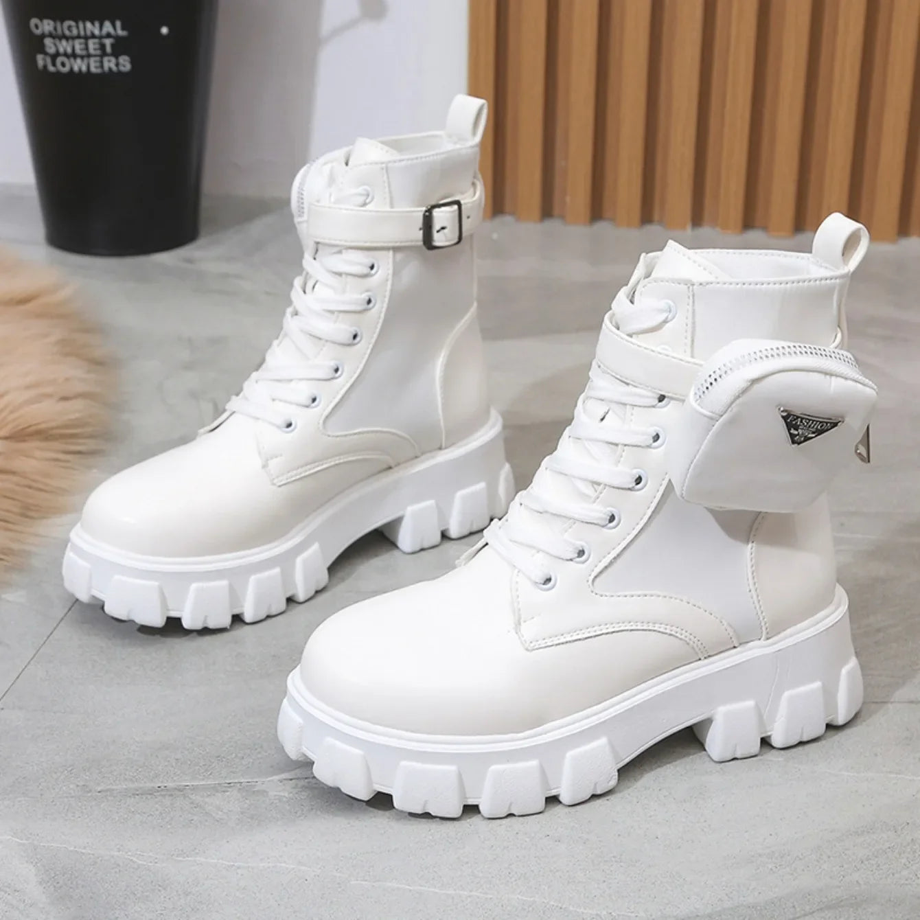 Platform New Women Boots Motorcycle Shoes Woman Leather Minimalist Classic Punk Female Goth Shoes Casual Boots Women Mary Jane