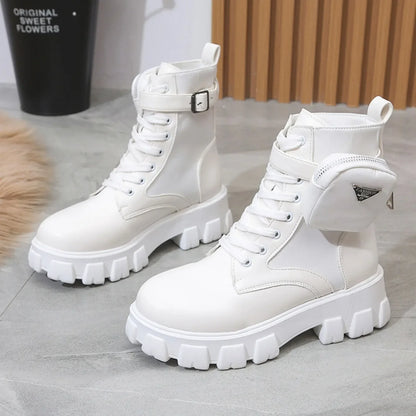 Platform New Women Boots Motorcycle Shoes Woman Leather Minimalist Classic Punk Female Goth Shoes Casual Boots Women Mary Jane