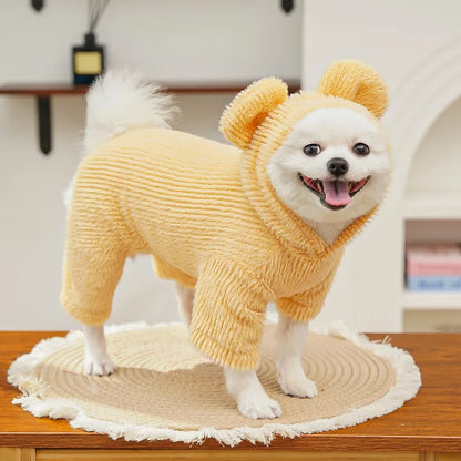 Warm Dog Clothes Winter Plush Hooded Clothing Jumpsuit Tracksuit For Small Medium Dogs Chihuahua York Puppy Overalls Bodysuit XS