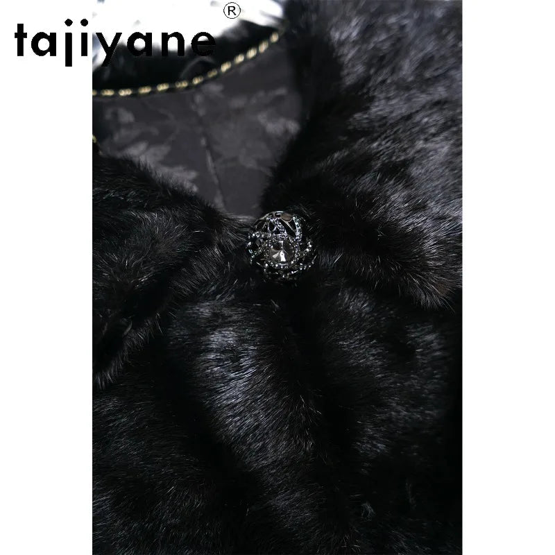 TAJIYANE Real Mink Fur Coat Veste Fourrure Femme Slim Fit Hooded Jackets for Woman Black Whole Mink Fur Vest Sleeveless Куртка