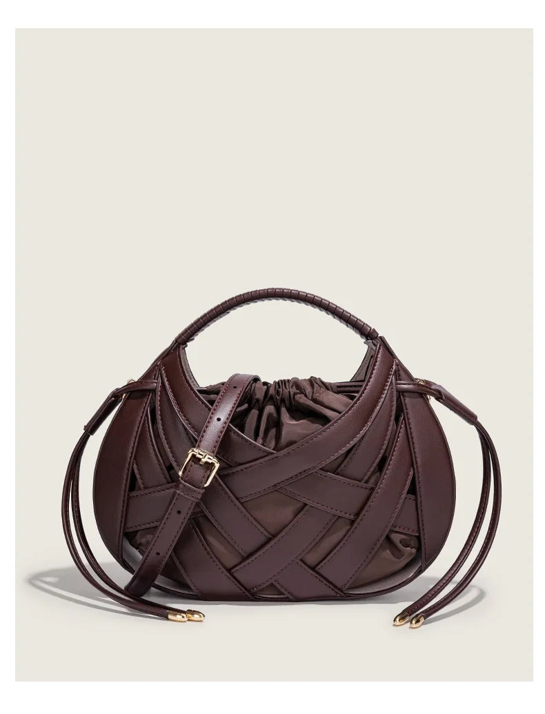 Fashion Woven Hollow Women Handbags Luxury Designer Ladies Shoulder Messenger Bag Small Totes Tassel Lady Composite Bag Burgundy