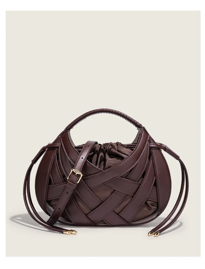 Fashion Woven Hollow Women Handbags Luxury Designer Ladies Shoulder Messenger Bag Small Totes Tassel Lady Composite Bag Burgundy