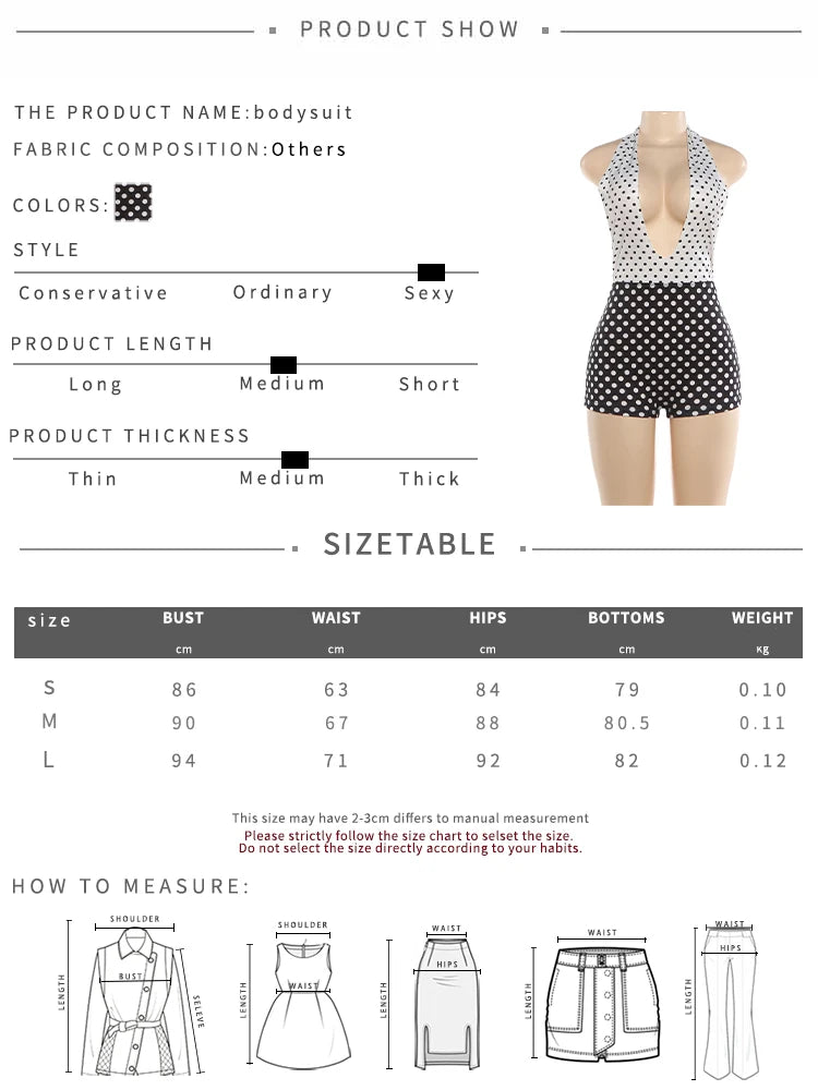 SiSterlinda Chic Backless Halter Playsuit Woman Polka Dots Print Patchwork Skinny 2026 Summer Street Sexy Skinny Stretch Rompers