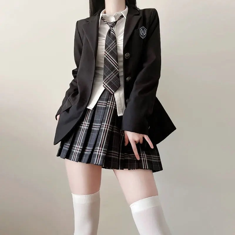 Japan  Korea AUTUMN JK Japanese School Uniform Jacket Girls Multicolor Graduation Outfit Academy Sexy Pleated Skirt Tie Set