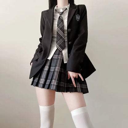 Japan  Korea AUTUMN JK Japanese School Uniform Jacket Girls Multicolor Graduation Outfit Academy Sexy Pleated Skirt Tie Set