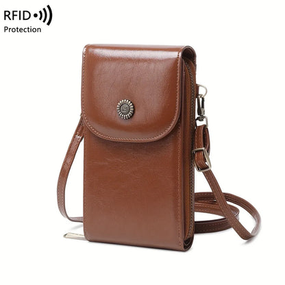 RFID Blocking Crossbody Phone Wallet Soft Leather Wallets Vintage Cell Phone Purse Versatile Female Shoulder Bags Women Handbag