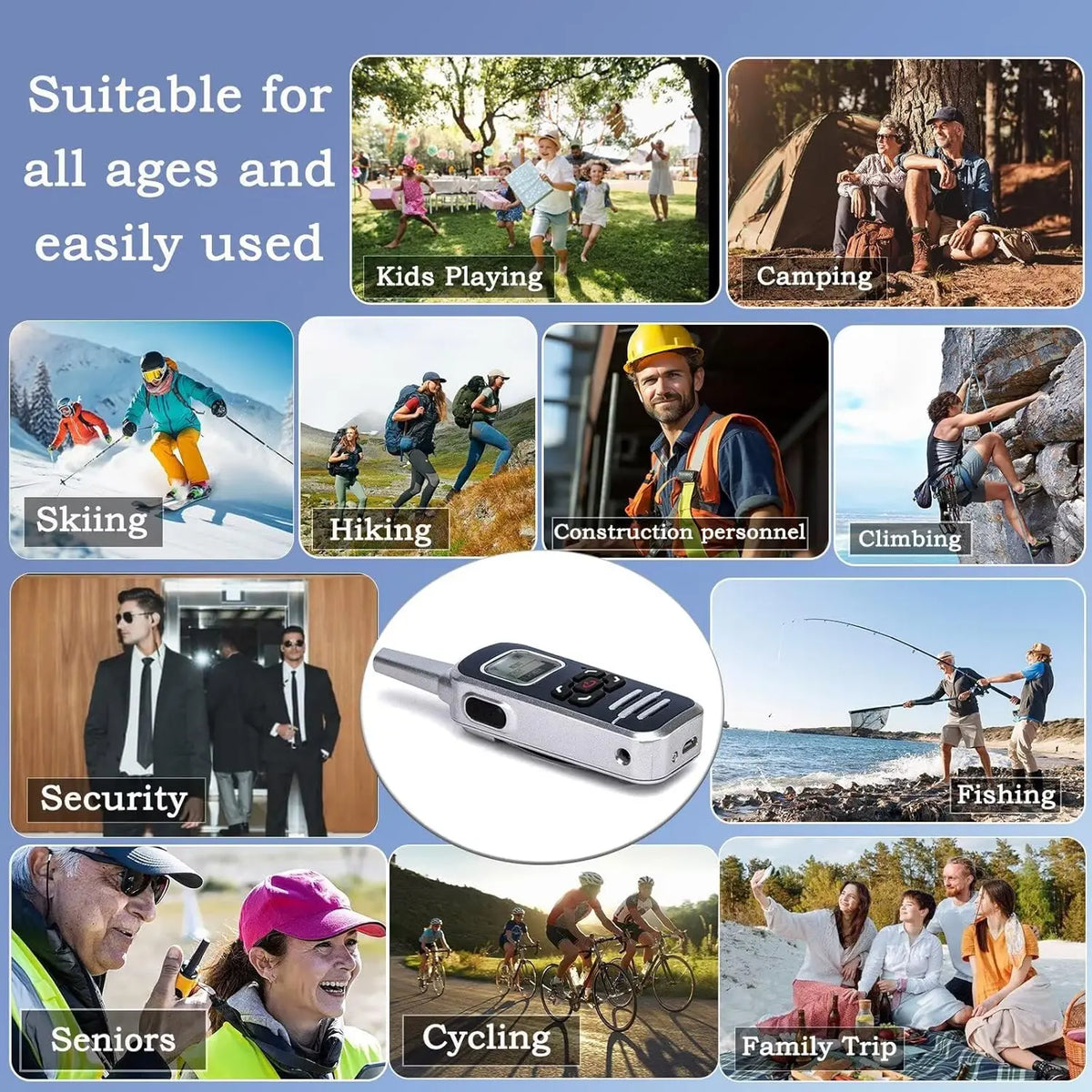 Mini Walkie Talkies 1100mAh Rechargeable 128 Channels Long Range Walkie Talkies with FM Radio Function