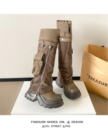 Women Boots Suede Fashion Heeled Boots Women’s Winter Boots Leopard Designer Shoes 2026 Gothic Gladiator Snow Botas