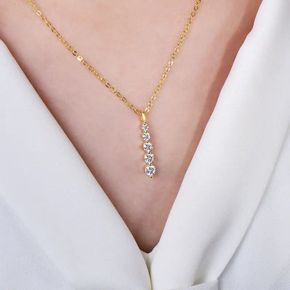 Rrjzz 5-Stone Moissanite Pendant Necklace D Color VVS1 Round Lab Diamond 14k Gold Silver Plated Necklace Jewelry Gifts with GRA