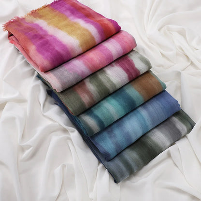 New Fashion Cotton Blend Hijabs Scarf Woman Graduated Color Striped Women Headscarf Retro Versatile Printing Long Shawl