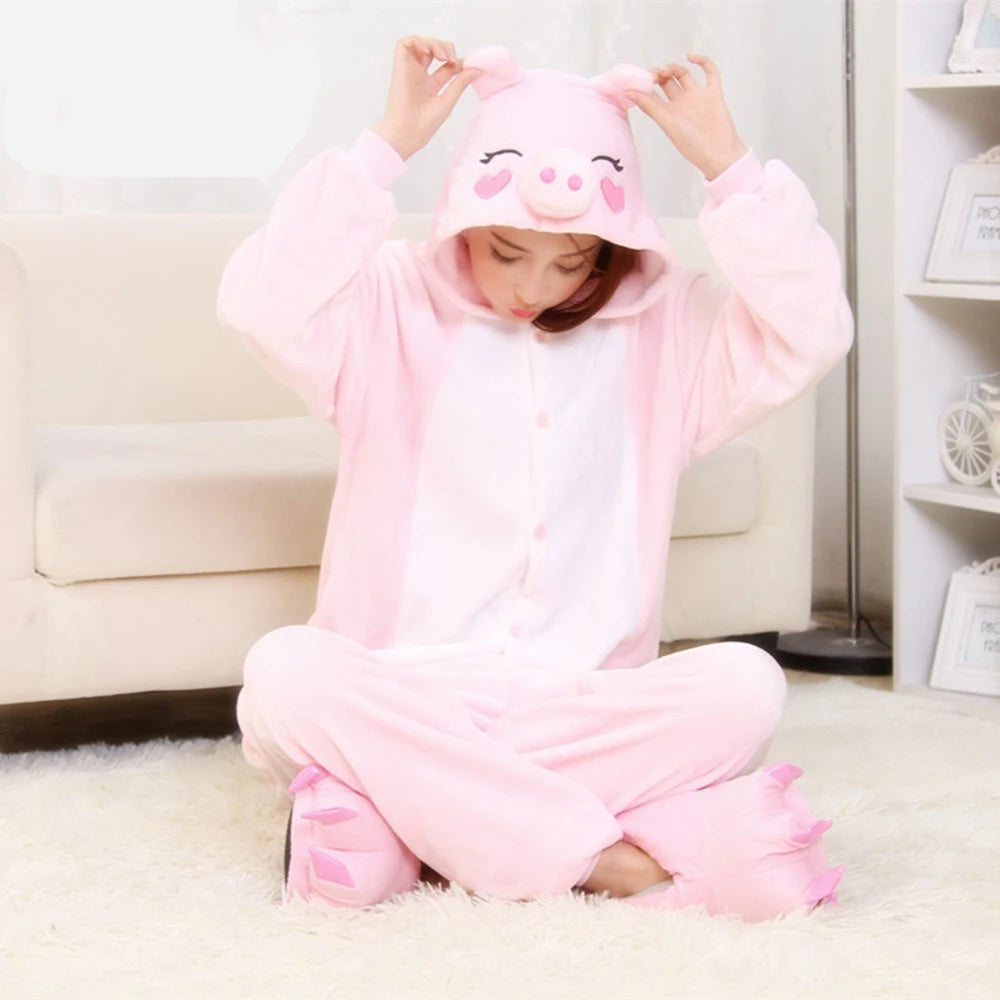 Adults Onesies Animal Pajamas Set Penguin Panda Frog Pig Cat Funny Cartoon Cosplay Costume Unisex Women Halloween Party Costume