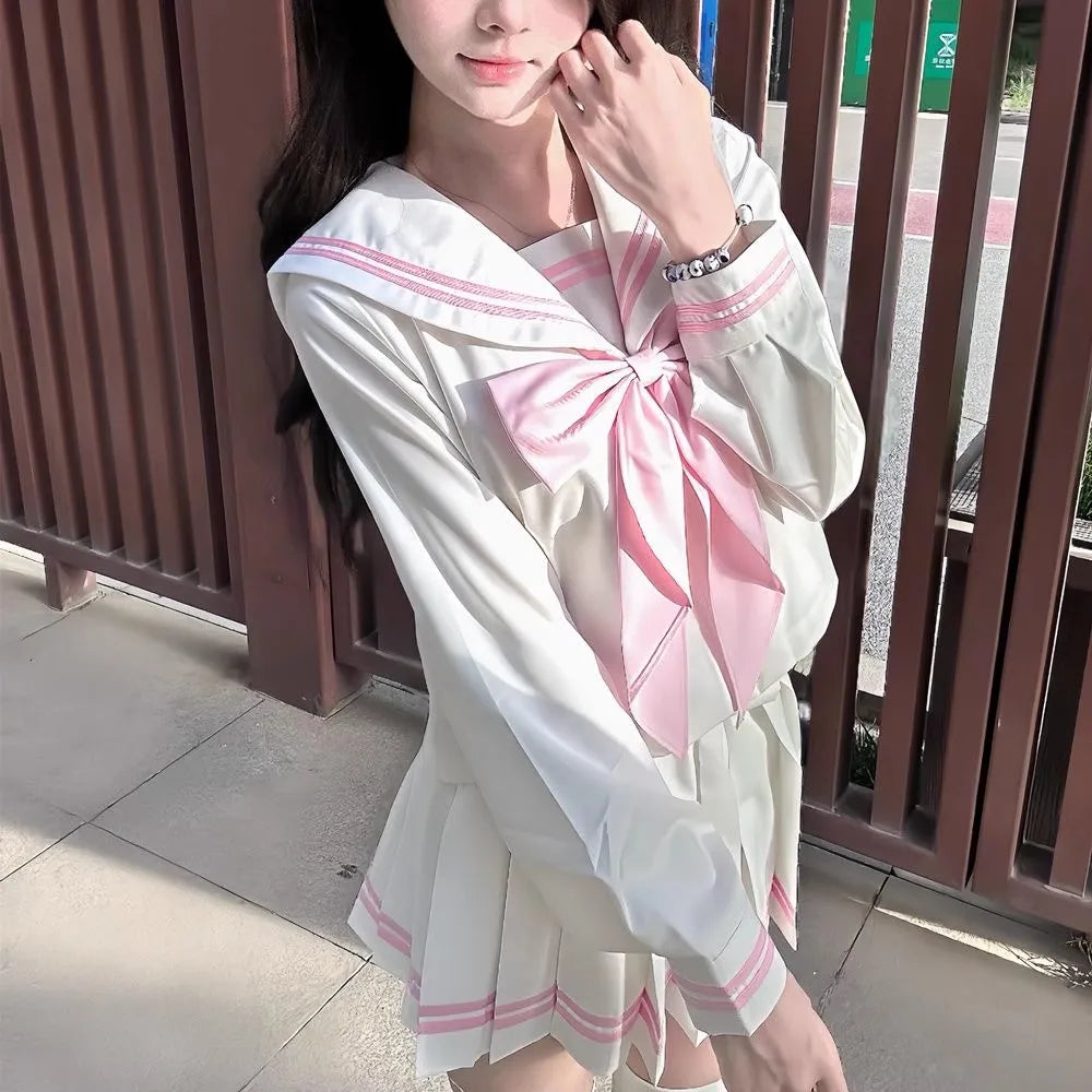 Student Clothes Sailor Outfit White Pink Japanese School Jk Uniform Sailor Fuku Korean Women's High School Girls Seifuku