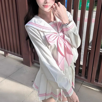 Student Clothes Sailor Outfit White Pink Japanese School Jk Uniform Sailor Fuku Korean Women's High School Girls Seifuku