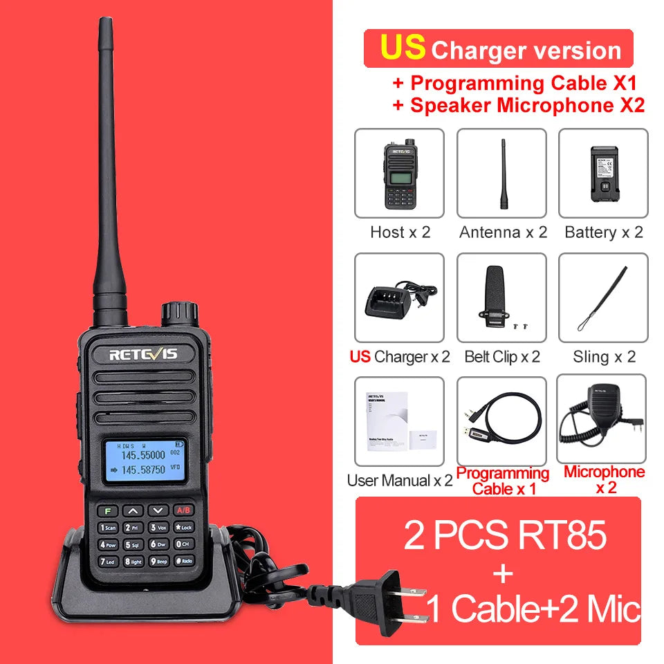 Retevis RT85 Walkie Talkie Long Range Ham Two-way Radio Station Walkie-talkies VHF UHF Dual Band Amateur Portable Radio Hiking
