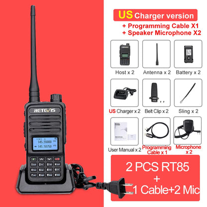 Retevis RT85 Walkie Talkie Long Range Ham Two-way Radio Station Walkie-talkies VHF UHF Dual Band Amateur Portable Radio Hiking