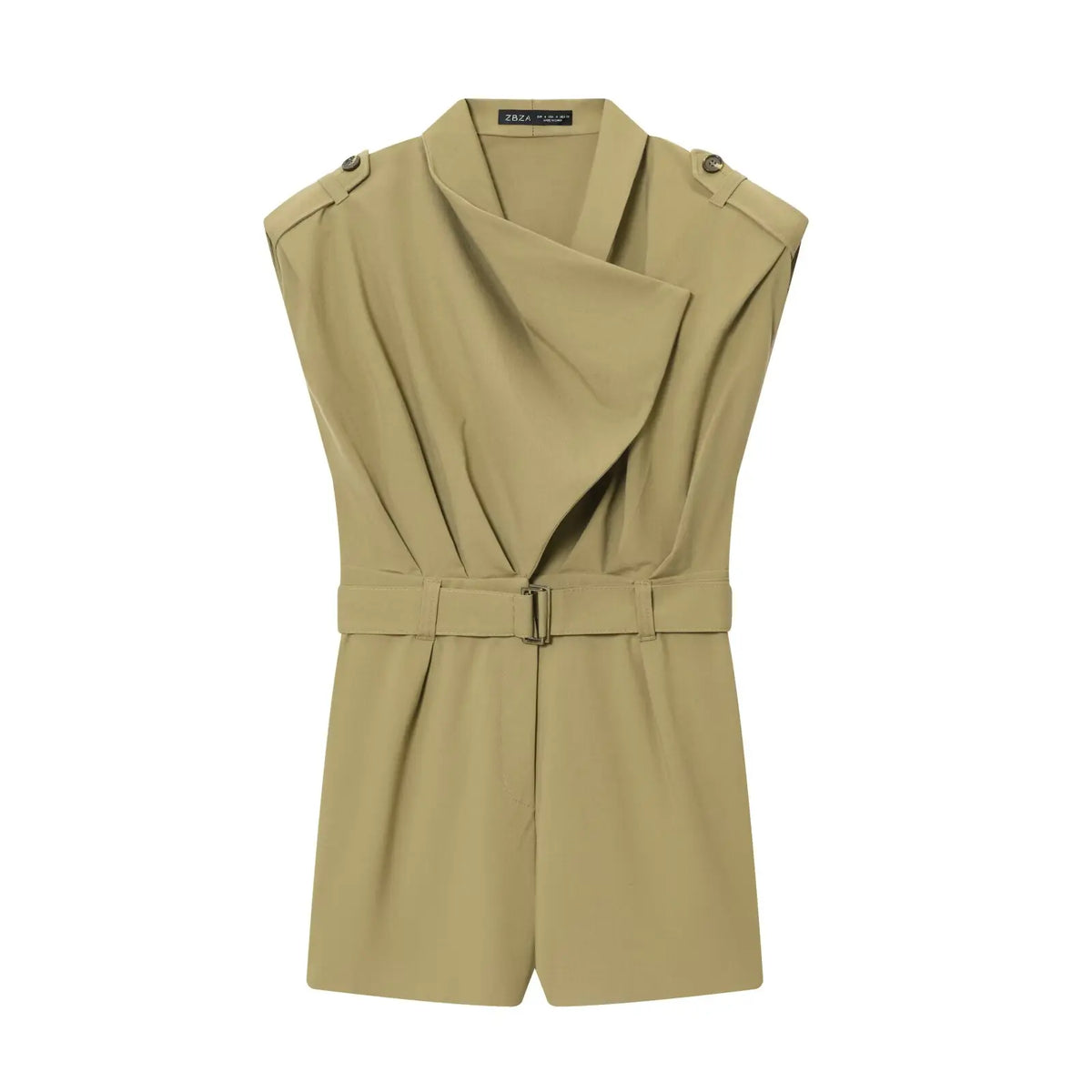 HH Women Elegant Slim Shoulder Pad Short Belt Decoration Button Jumpsuits Women Summer Solid Sleeveless Zipper Jumpsuit Mujer
