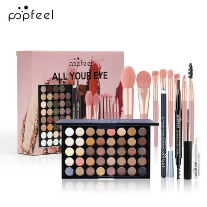 Essential Eye Makeup Set for Beginners Matte&Shimmer Eyeshadow Palette, Mascara, Eyebrow Pencil, Lip Eyeliner,Brush Tool Set Box