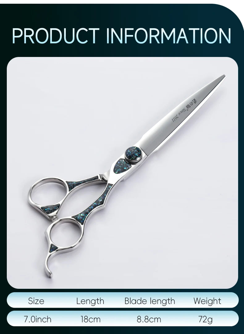 Fenice King Series 7/7.5Inch VG10 Shell Bearing Screws Dog Trimming Grooming Straight Curved Thinner Chunker Pet Scissors Tools