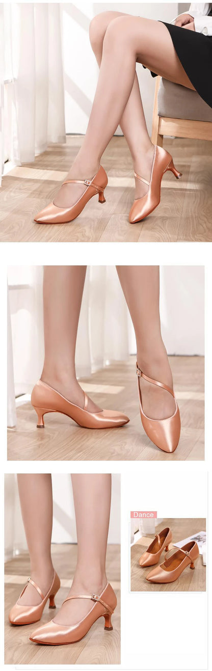 Women New Modern Dance Shoes Girls Standard Dancing Shoes High Heeled Ballroom Latin Dance Shoes for Women 5cm Heels