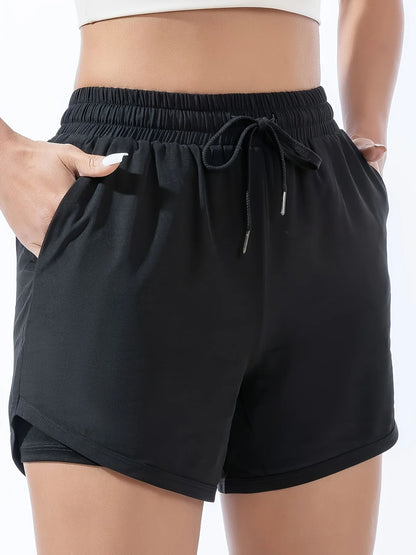 Women's Summer Quick Dry Sports Shorts High Waist Butt Lifting 2-in-1 Running Training Yoga Shorts