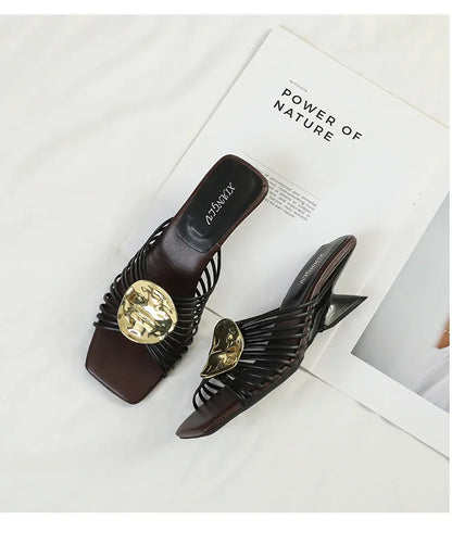 Luxury Designer Square Toe Slippers Heeled Sandals for Woman Shoes 2026 New Elegant Pumps Flip Flops Dress Summer Mujer Zapatos