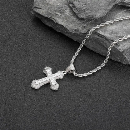 jewelry for street outfits,unisex Color Zircon Cross Necklace crafted in PT950 Platinum set with sparkling artificial diamonds
