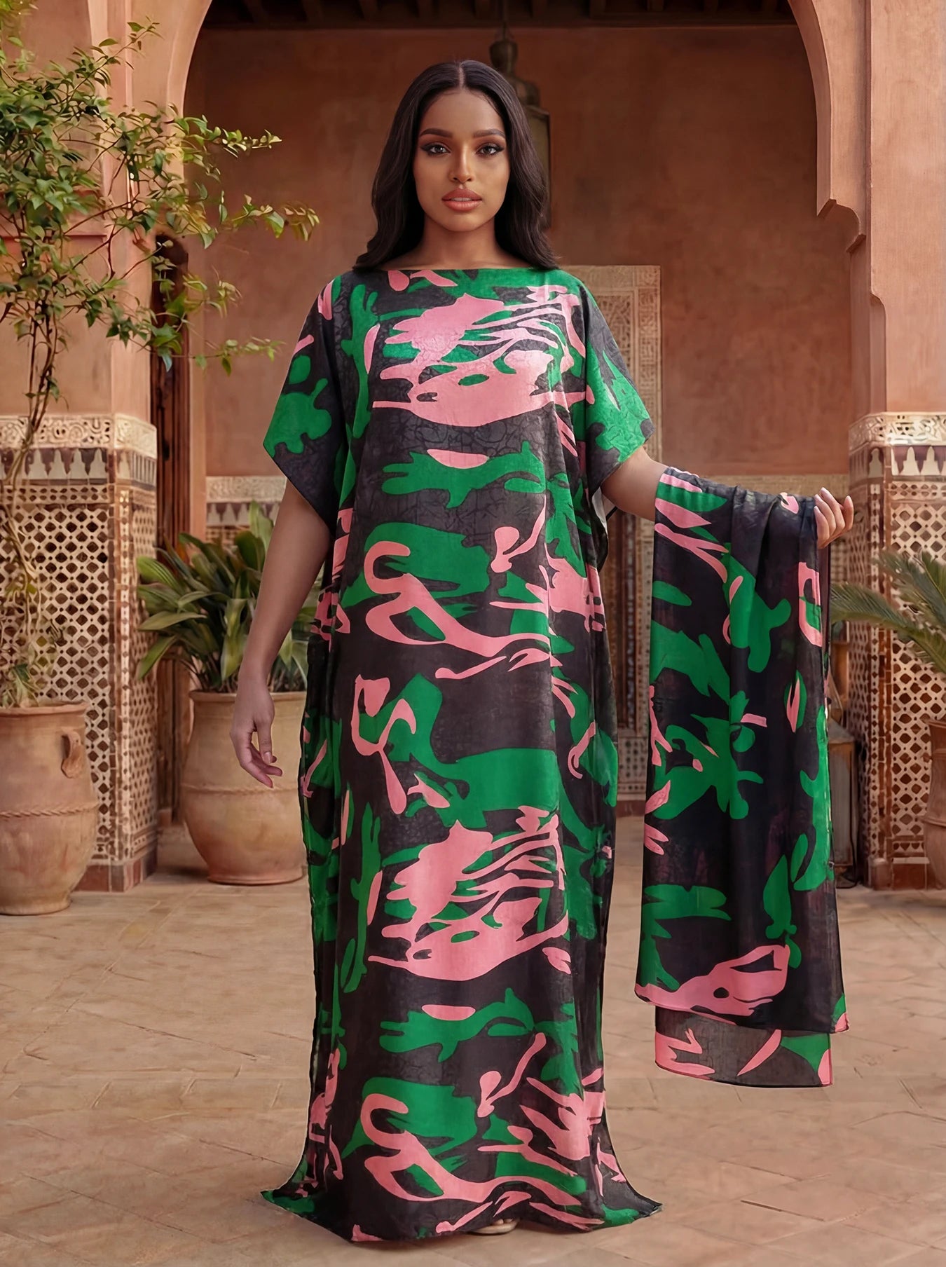 Women's Long Shawl Dubai Fashion Print Design Silk Soft Summer Beach Party Dress Accessory Loose Fit African Abaya MOOMOO