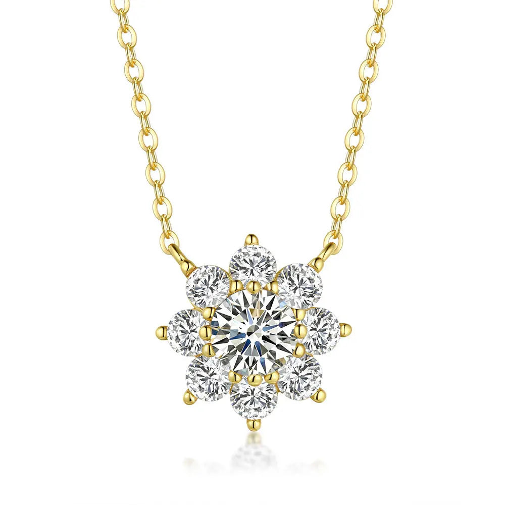 KNOBSPIN Moissanite Necklace Flower Pandent GRA Certified s925 Sterling Silver Plated 18k White Gold Fashion Necklaces for Women