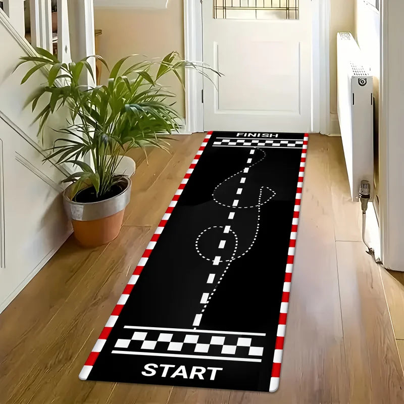 VIKAMA Racing Track Carpet: Washable, Durable Motorcycle Parking Mat for Entryways, Hallways, and Home Interior Decoration
