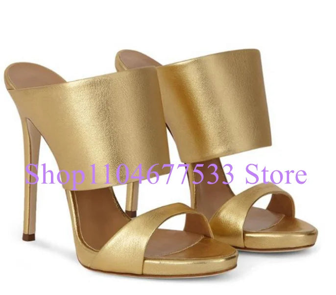 Fashion Stiletto Heel Lady Slipper Sandals Luxury Champagne Gold High Heels Sandals Shoes Woman Large Size Casual Sandals