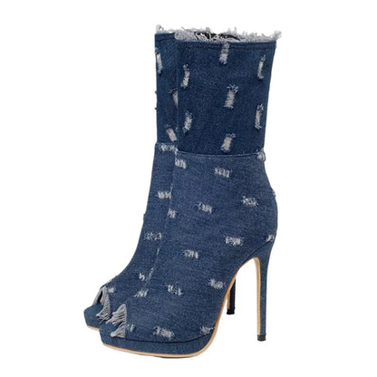 QPLYXCO Ankle Boots Women High Heels11.5cm Super Plus Size 50 51 52 Sexy Fashion Open Toe Party Spring Summer Short Boots 19-18
