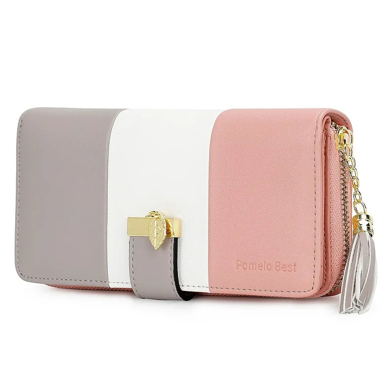 Pomelo Best RFID Blocking Tri-color Women's Zipper Wallet PU Leather Large Capacity Card Holder Coin Purse Travel Gift Clutch