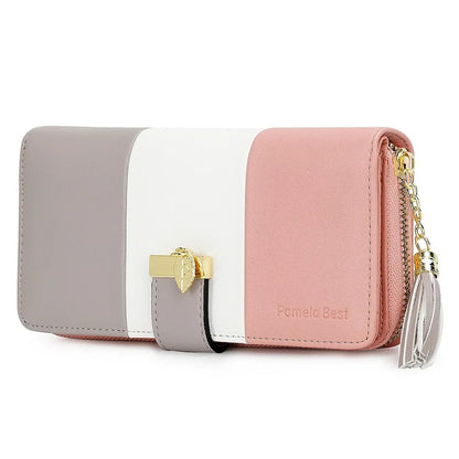 Pomelo Best RFID Blocking Tri-color Women's Zipper Wallet PU Leather Large Capacity Card Holder Coin Purse Travel Gift Clutch