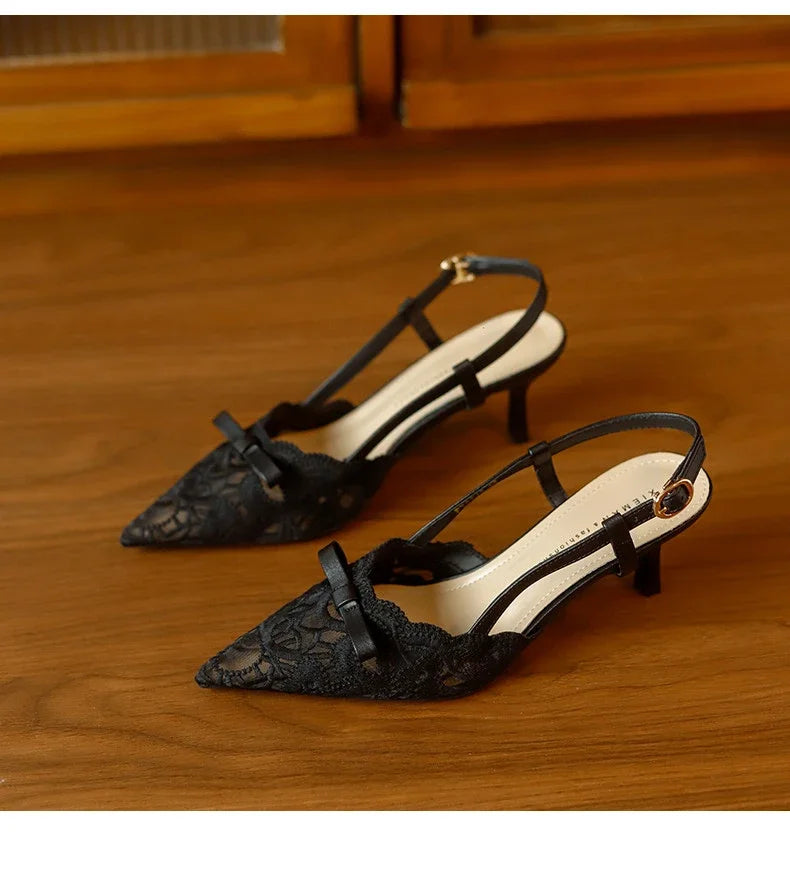 Bow Women's Pointed Toe Sandals Sexy High Heels Fashion Shoes Stilettos Party Slides Sexy Pumps Dress Mujer Zapatos