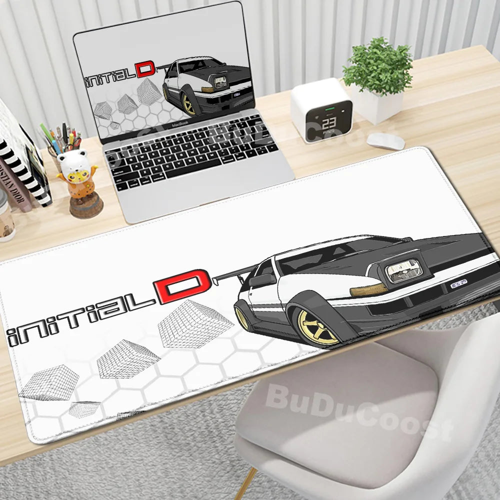 Gaming Mouse Pad Non-slip Mausepad Anime Initial D Keyboard Mats Large Office Deskmat Black And White Art Rubber Mice Pad Carpet
