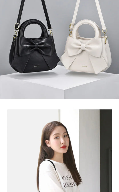 New Fashion Casual Handbags for Women Cute Bow Black White Blue PU Handbags Trendy Daily Shoulder Underarm Bags Bolsa Feminina