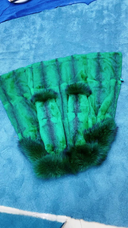 Winter Women Real Rabbit Fur Coat Long Natural Rabbit Fur Jacket Fox Fur Collar and Cuff Thick Warm Ladies Overcoat