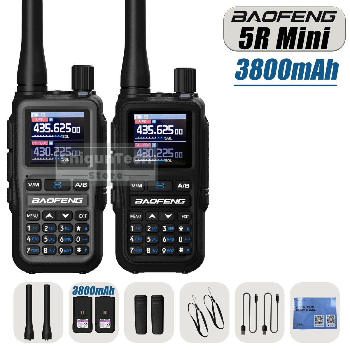 Baofeng UV 5R Mini Walkie Talkie 3800mAh High Capacity Air Band UHF/VHF FM Bluetooth Programming Type-C Camping Radio Upgrade 5R
