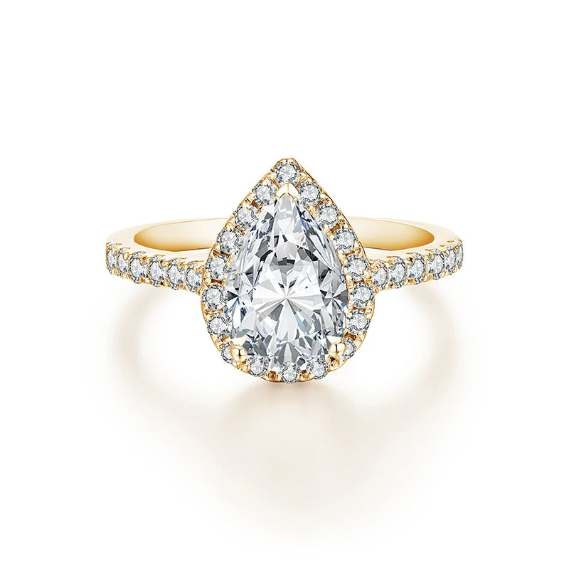 MINTYBOX Pear Cut 2.0CT Luxury Moissanite Ring Solid 925 Sliver 18K Gold Plated Engagement Halo Ring for Women Fine Jewelry Gift