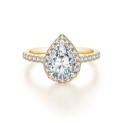 MINTYBOX Pear Cut 2.0CT Luxury Moissanite Ring Solid 925 Sliver 18K Gold Plated Engagement Halo Ring for Women Fine Jewelry Gift
