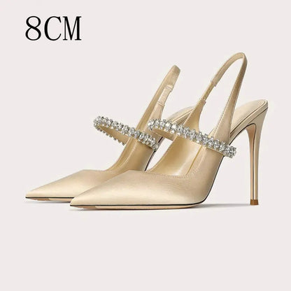 Luxury Rhinestone Pointed Toe Women Pumps Elegant Crystal Wedding Bridal Shoes Satin Silk Design Mules High Heels