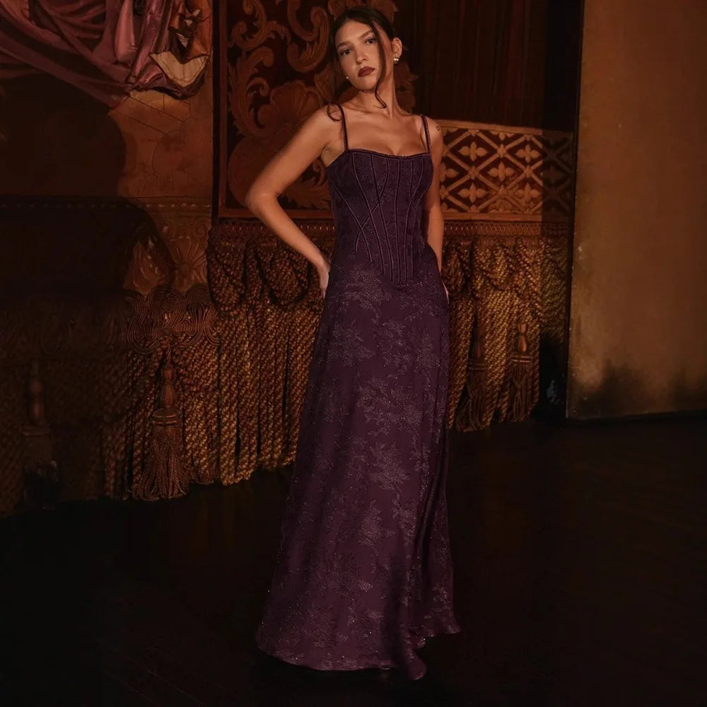 Women New European American Cami Strap Maxi Gown Tulle Floral Lace Applique Formal Prom Long Dress