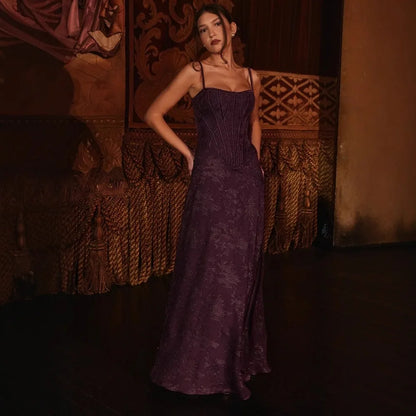 Women New European American Cami Strap Maxi Gown Tulle Floral Lace Applique Formal Prom Long Dress