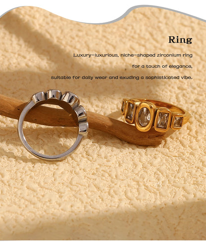 E.B.belle High Quality Geometric Clear Zircon Ring Classic Style18k Gold Plated Popular Jewelry Charm Hypoallergenic