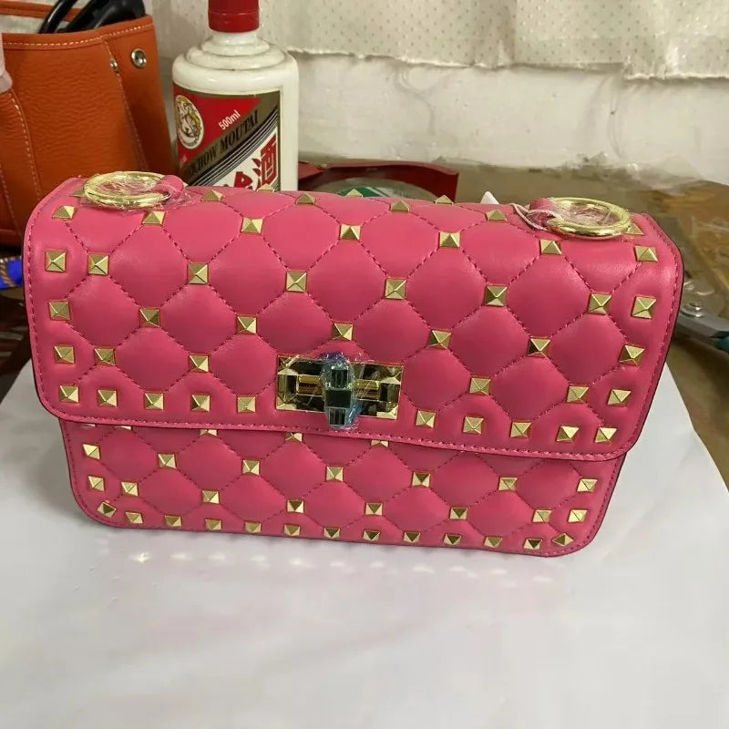 2026 New Fashion Women Sheepskin Leather Rivet Handbags Chain Bag Designer Shoulder Bags Luxury Woman Messenger Bags
