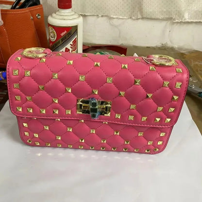 2026 New Fashion Women Sheepskin Leather Rivet Handbags Chain Bag Designer Shoulder Bags Luxury Woman Messenger Bags