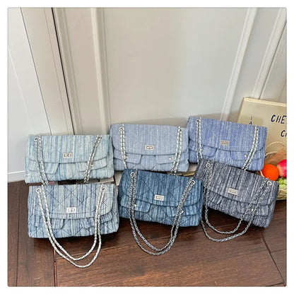 Korean Brand Shoulder Bag 2026 New Denim Side Bags for Women Ladies Crossbody Solid Fashion Chain Designer Daily Commuter City